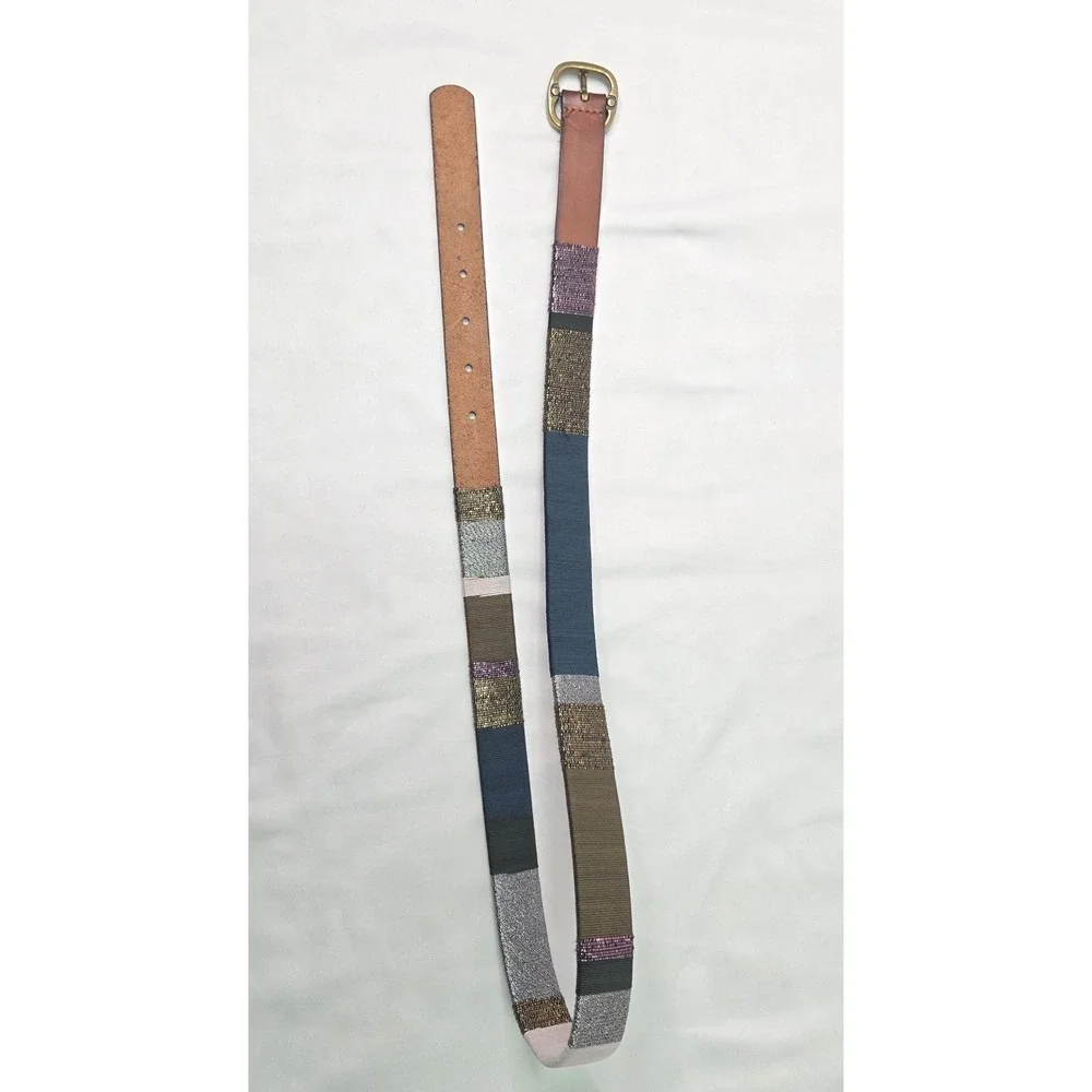 Coldwater Creek Vtg Womens Sm Leather‎ Multicolor Metallic Thread Wrapped Belt